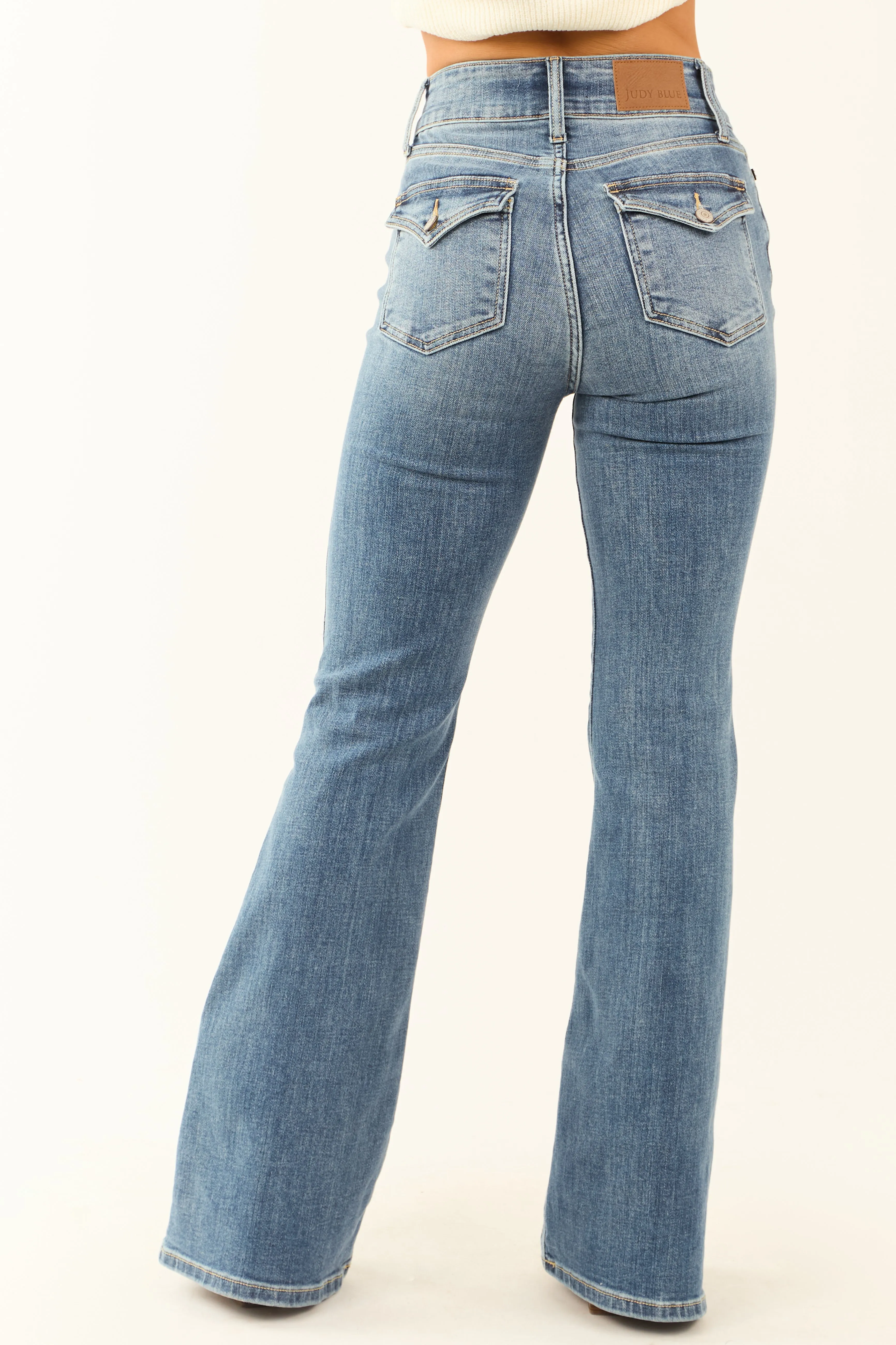 Judy Blue Medium Double Button Stretchy Flare Jeans sold by Lime Lush product image thumbnail 3