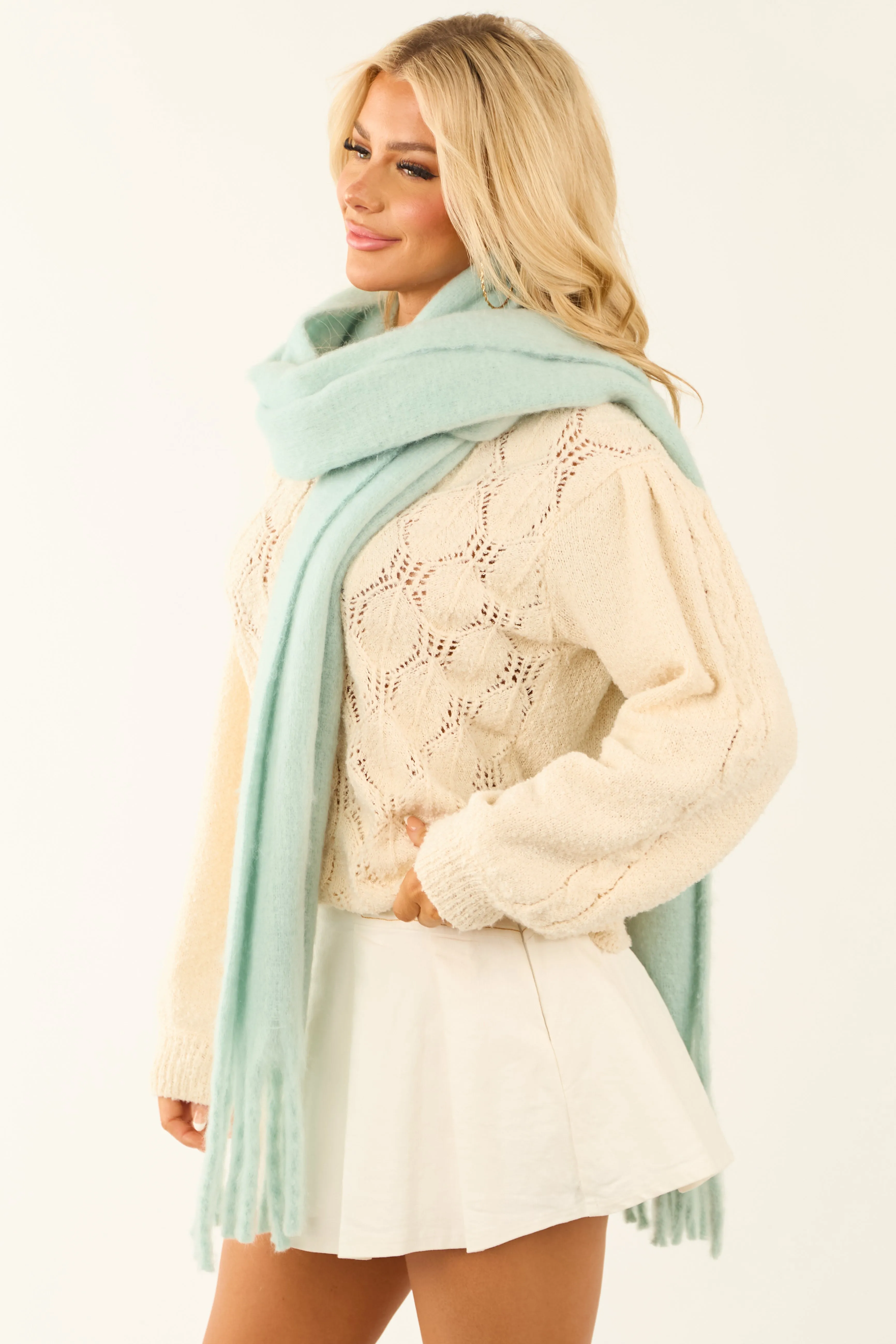 Mint Tassel End Oversized Scarf sold by Lime Lush product image thumbnail 2