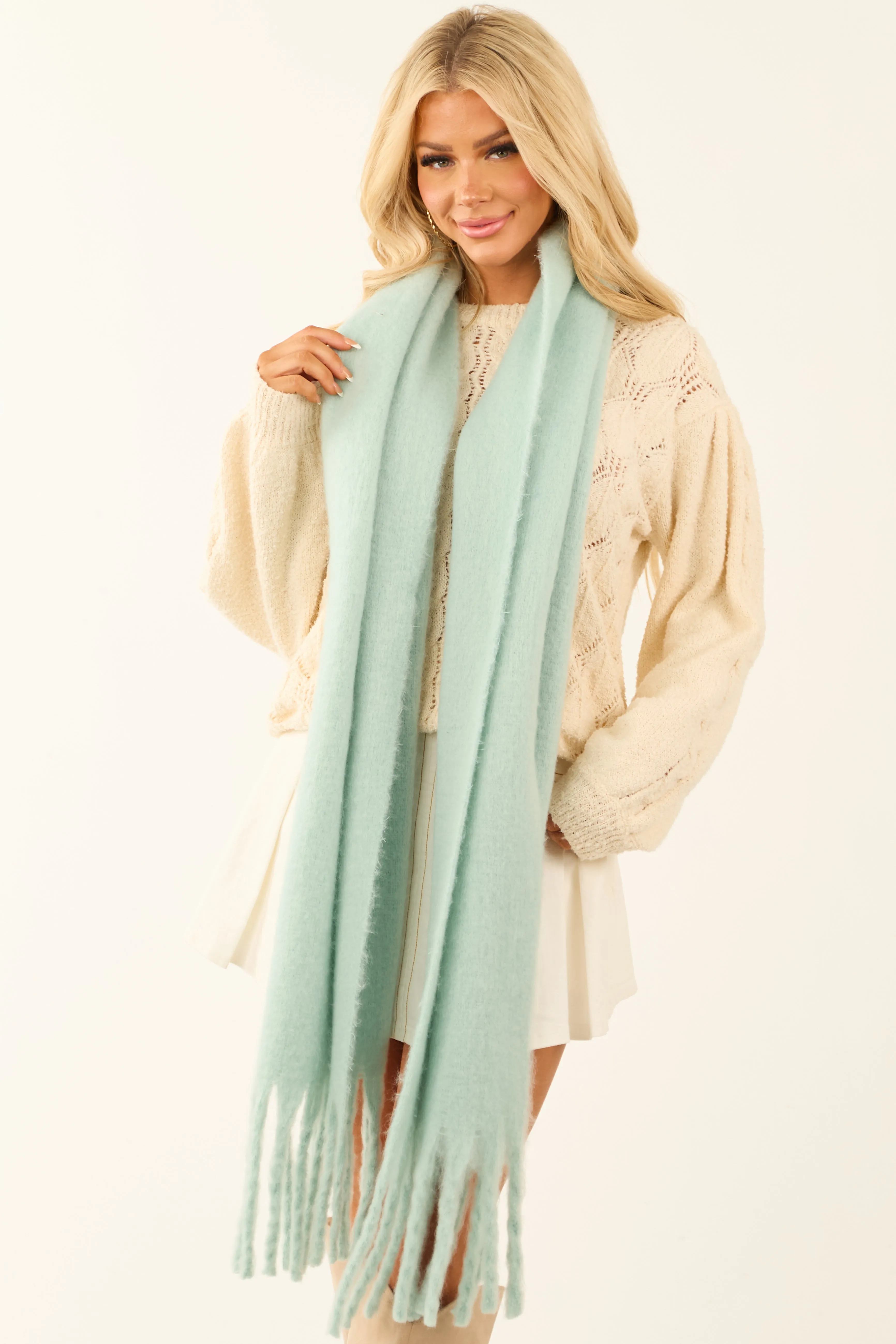 Mint Tassel End Oversized Scarf sold by Lime Lush product image thumbnail 3