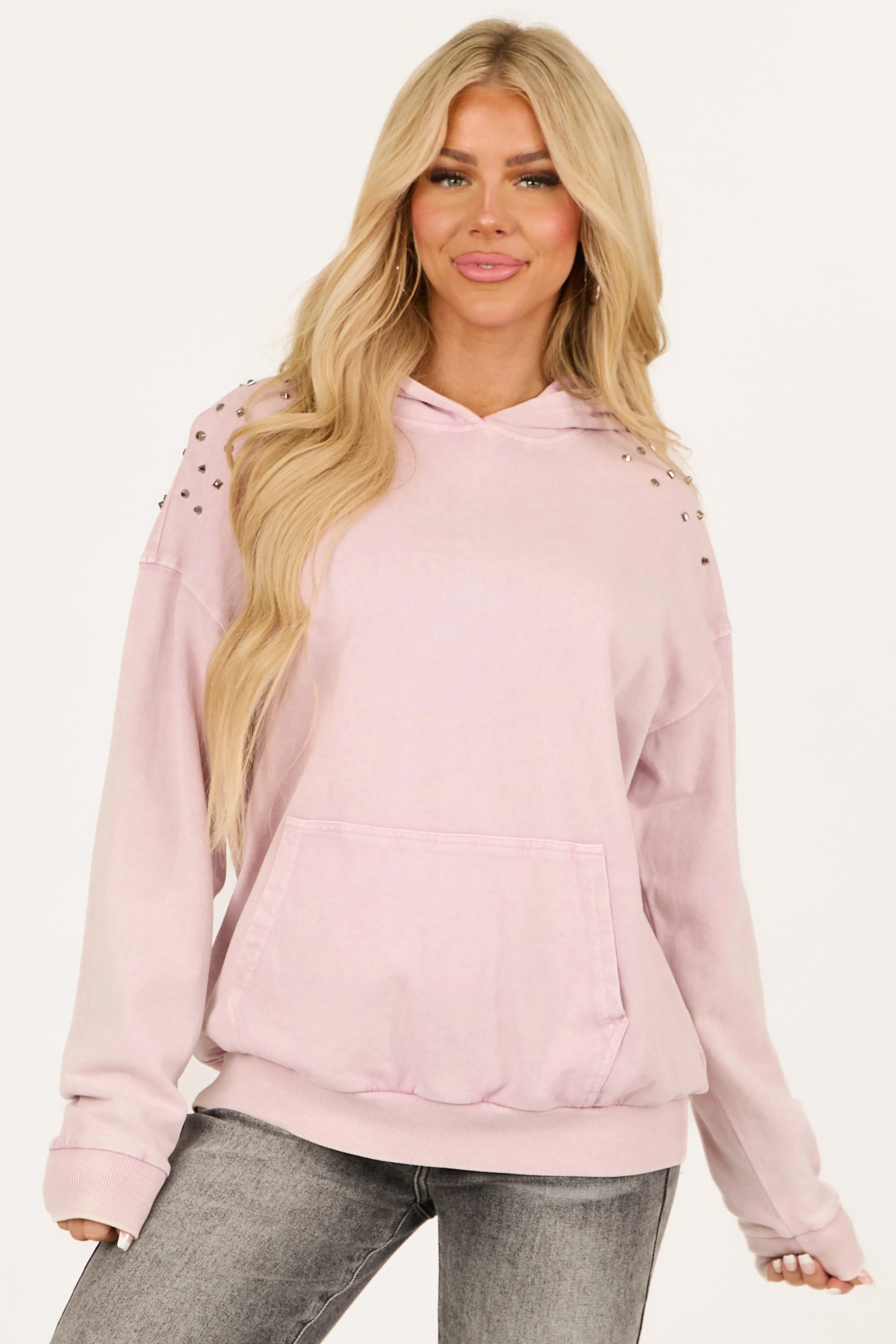 Dusty Blush Stud Detail Mineral Wash Hoodie sold by Lime Lush product image thumbnail 2