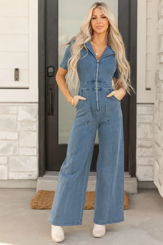 Flying Tomato Dark Wash Denim Wide Leg Jumpsuit sold by Lime Lush