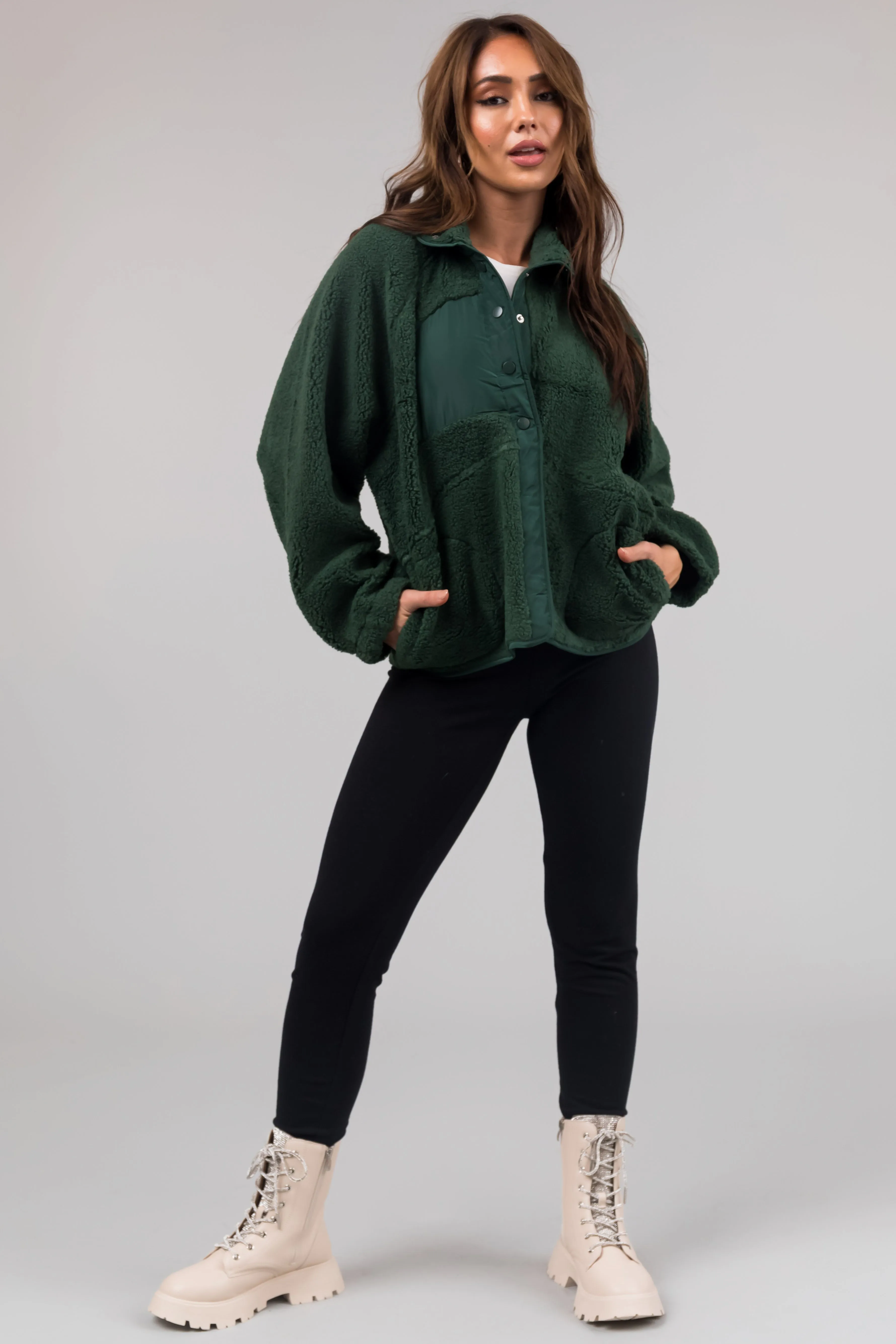 Forest Snap Button Down Sherpa Jacket sold by Lime Lush product image thumbnail 4