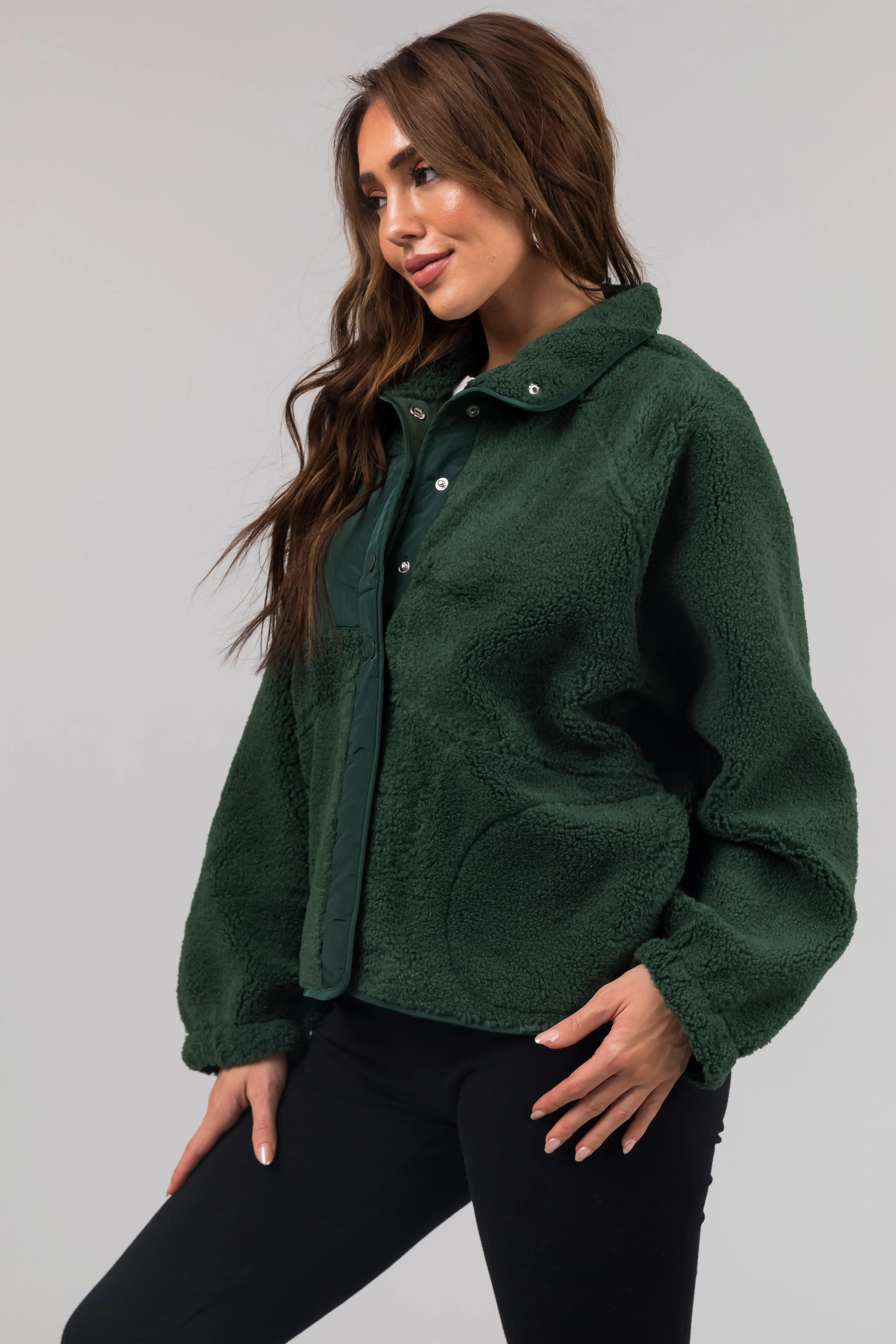 Forest Snap Button Down Sherpa Jacket sold by Lime Lush product image thumbnail 5