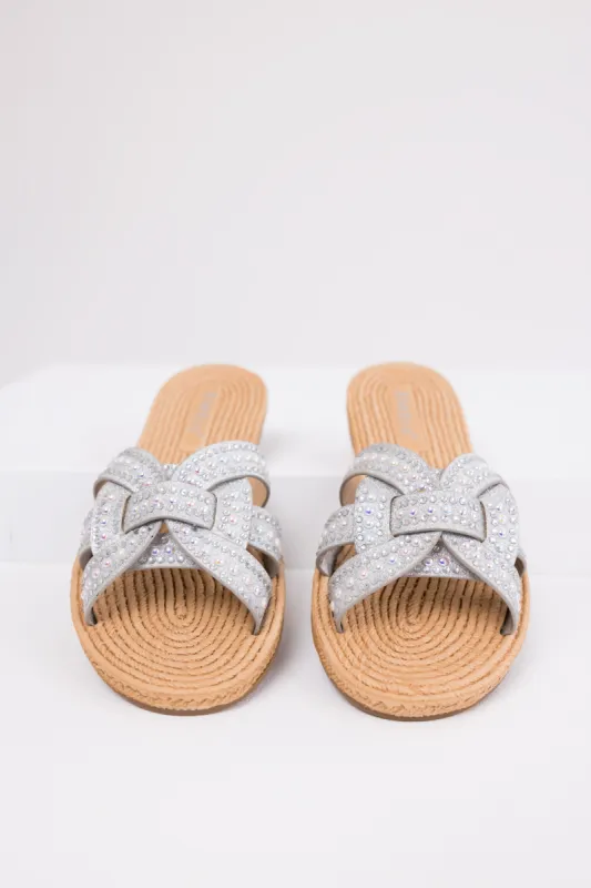 Silver Rhinestone Twisted Strap Sandals sold by Lime Lush
