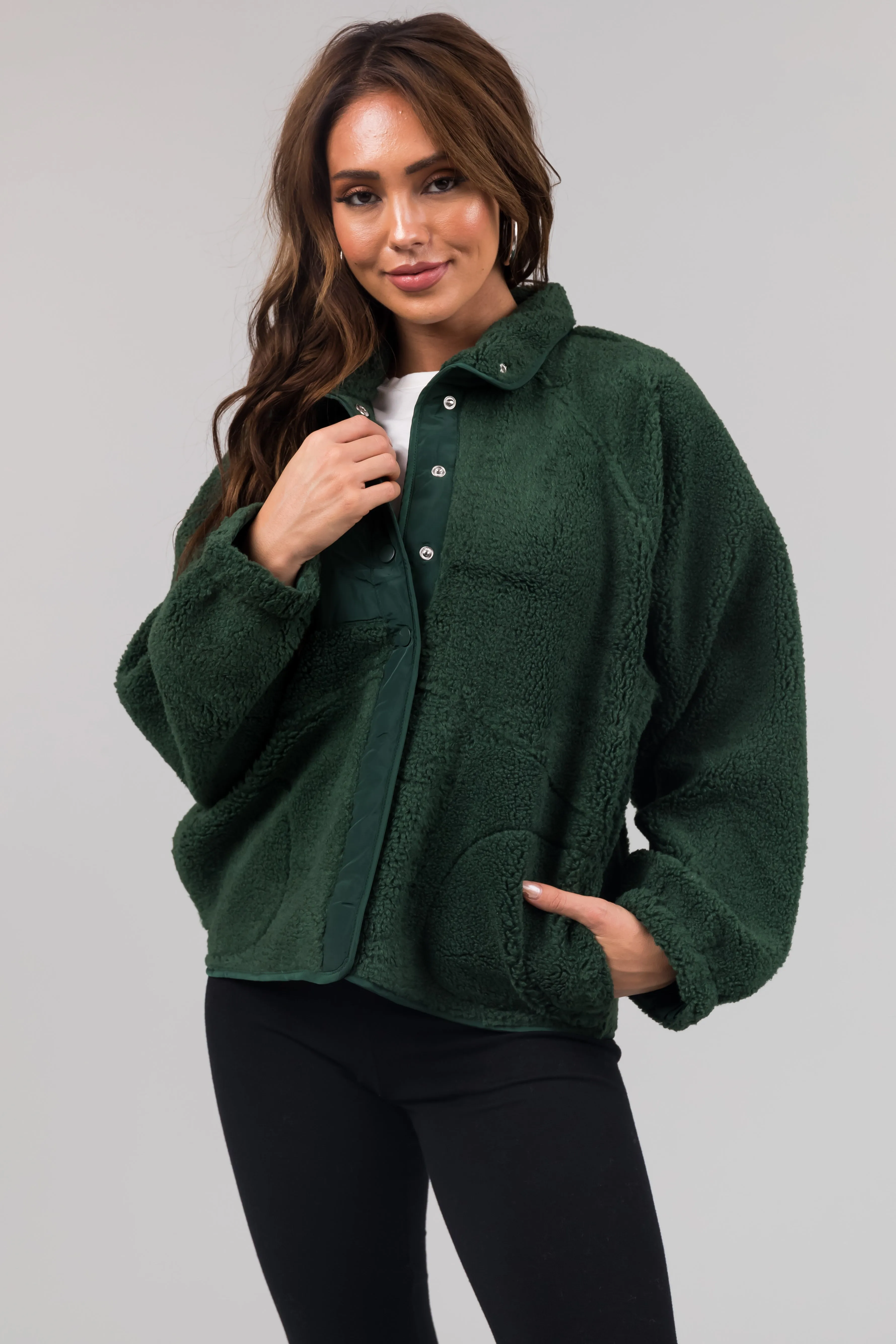 Forest Snap Button Down Sherpa Jacket sold by Lime Lush product image thumbnail 3