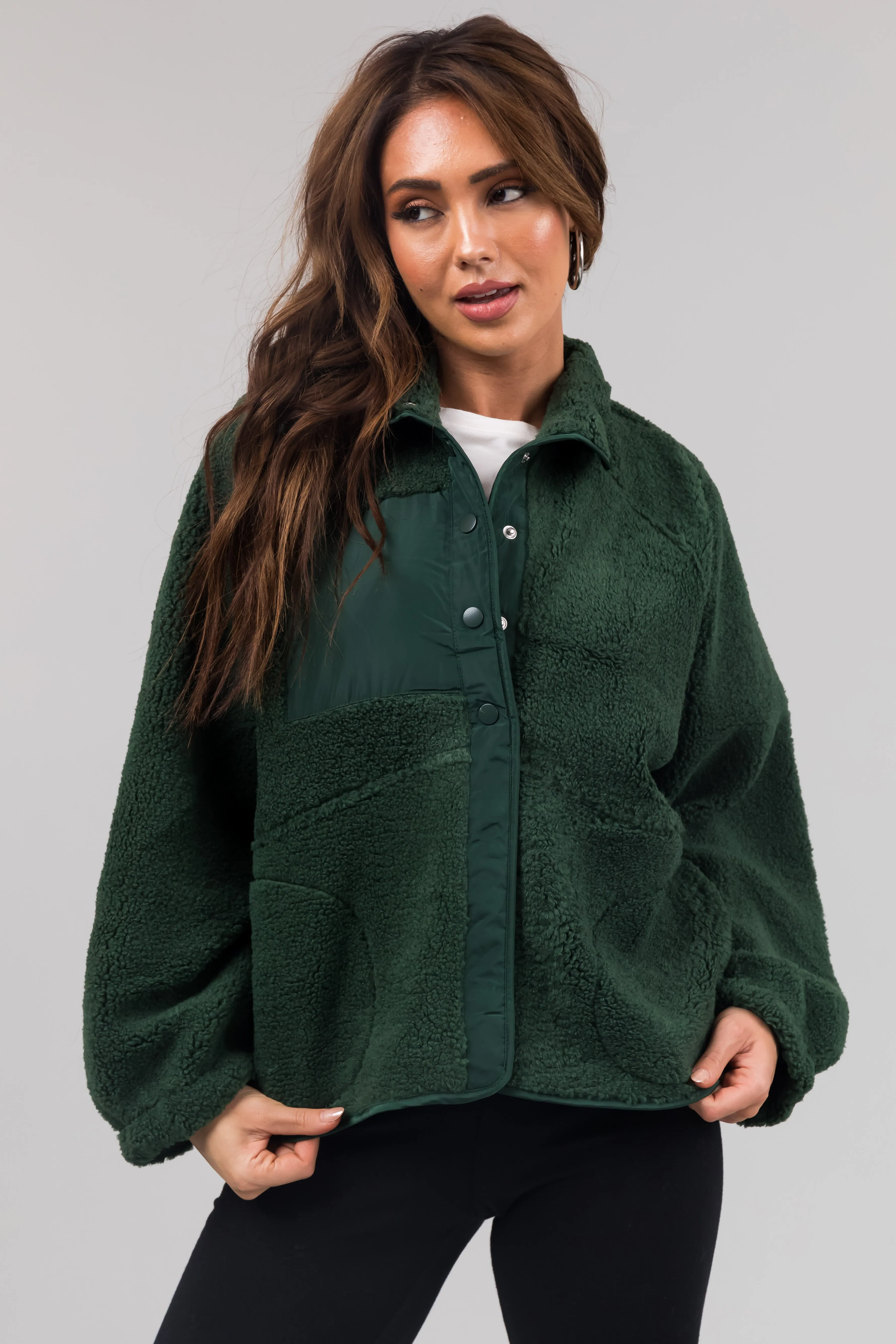 Forest Snap Button Down Sherpa Jacket sold by Lime Lush product image thumbnail 2