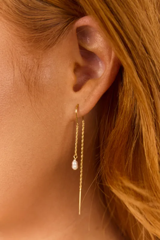Gold Pearl and Bar Chain Threader Earrings sold by Lime Lush
