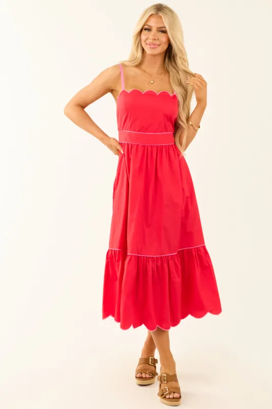 Flying Tomato Poppy Red Contrast Trim Midi Dress sold by Lime Lush