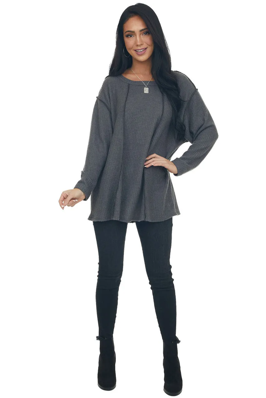 Graphite Long Sleeve Brushed Waffle Knit Top sold by Lime Lush product image thumbnail 3