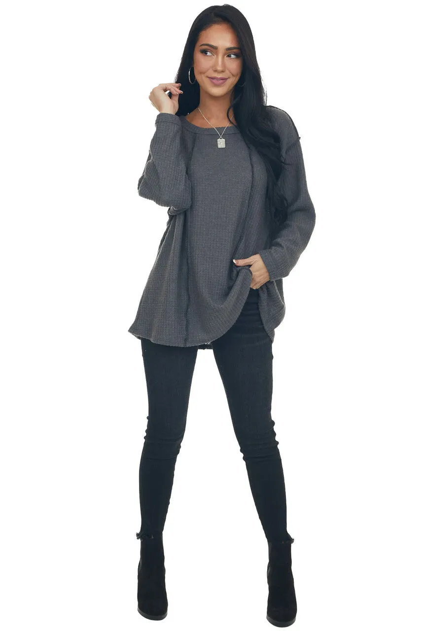 Graphite Long Sleeve Brushed Waffle Knit Top sold by Lime Lush product image thumbnail 2