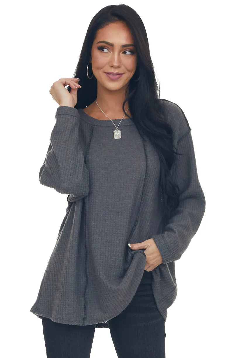 Graphite Long Sleeve Brushed Waffle Knit Top sold by Lime Lush