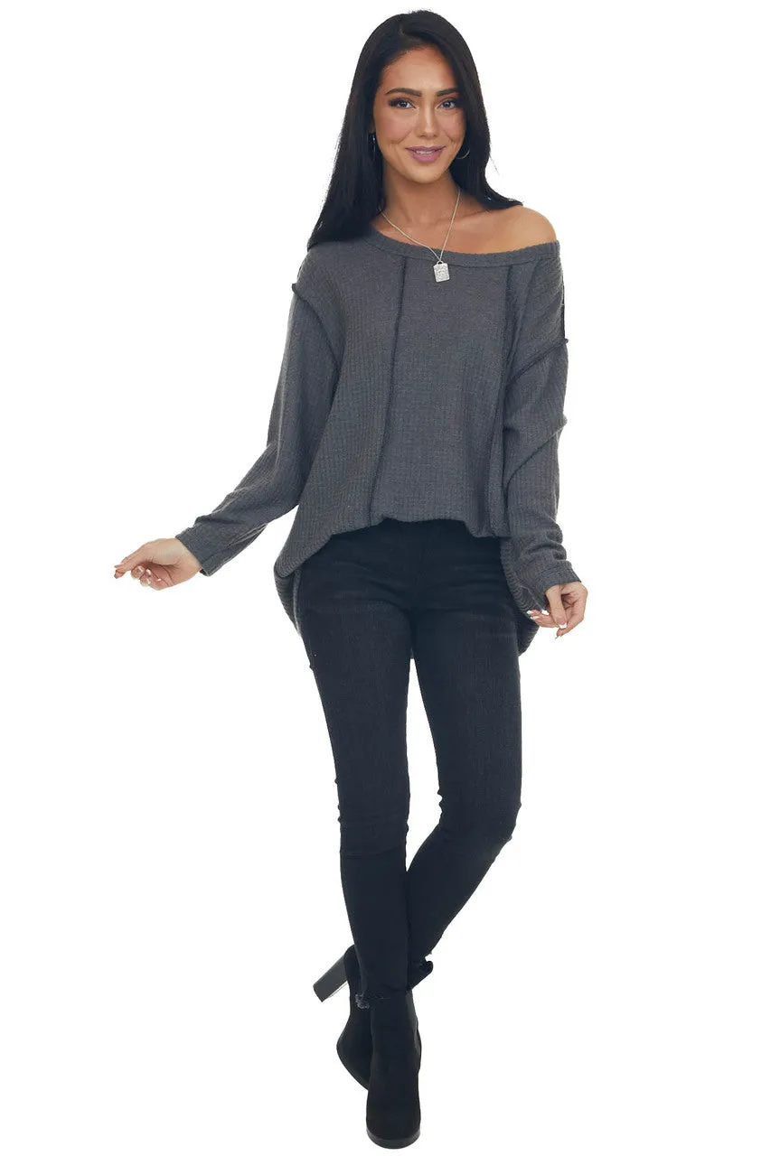 Graphite Long Sleeve Brushed Waffle Knit Top sold by Lime Lush product image thumbnail 5