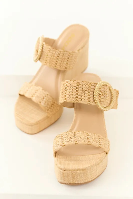 Nude Woven Buckle Strap Espadrille Wedges sold by Lime Lush