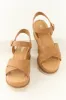 Cognac Criss Cross Strap Platform Wedges sold by Lime Lush
