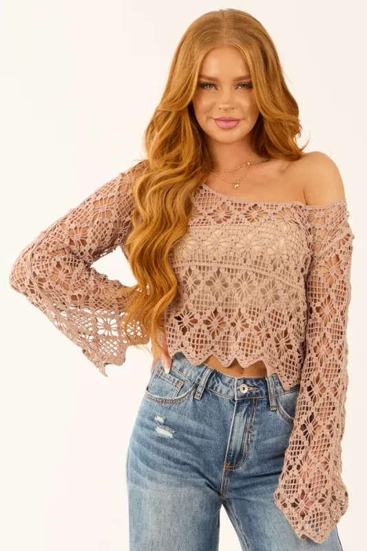 Latte Crochet Lace Long Sleeve Boat Neck Top sold by Lime Lush
