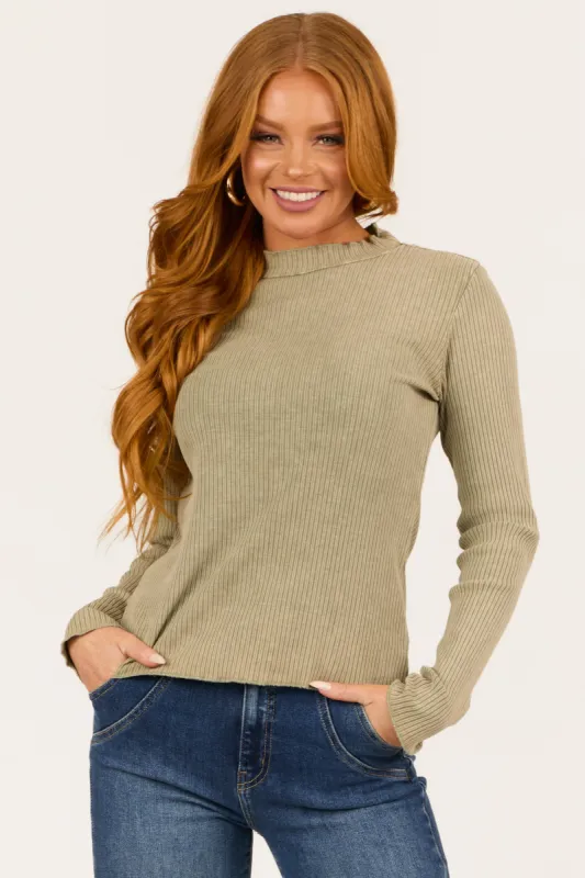 Deep Sage Mock Neck Ribbed Long Sleeve Knit Top sold by Lime Lush