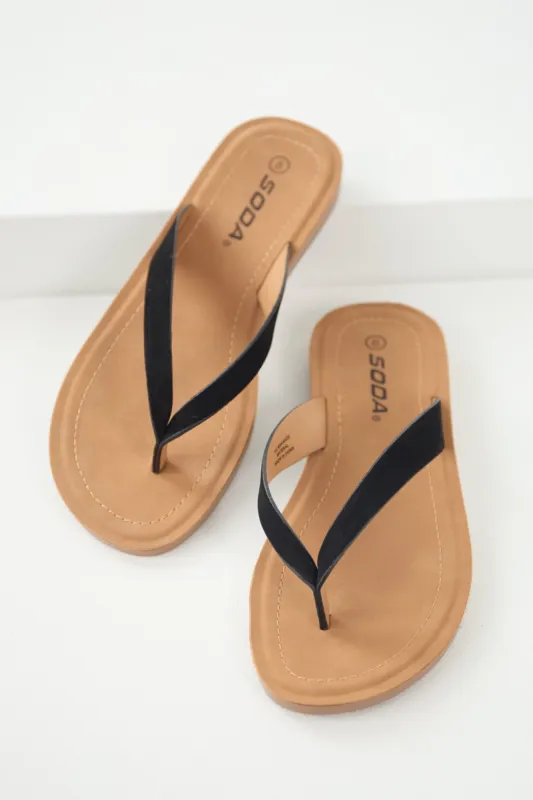 Brown Sugar Thong Sandal with Black Strap sold by Lime Lush