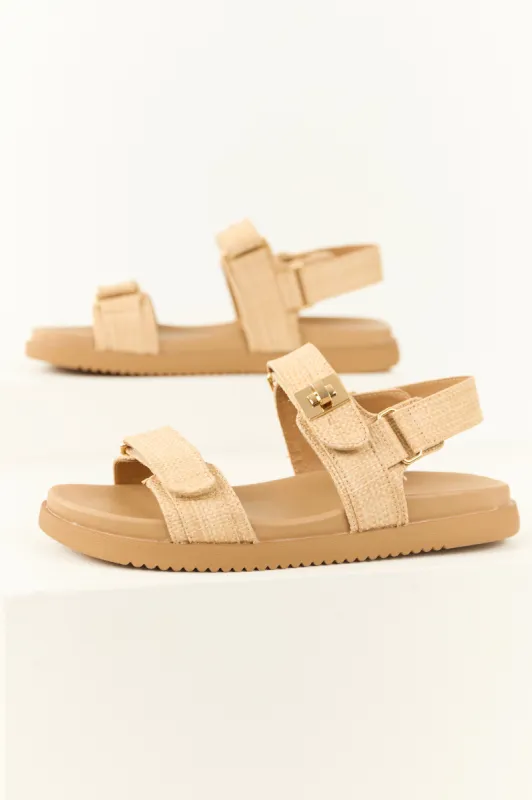 Sand Woven Open Toed Velcro Strap Sandals sold by Lime Lush