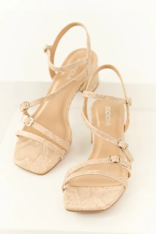 Nude Faux Snake Buckle Straps Skin Heels sold by Lime Lush