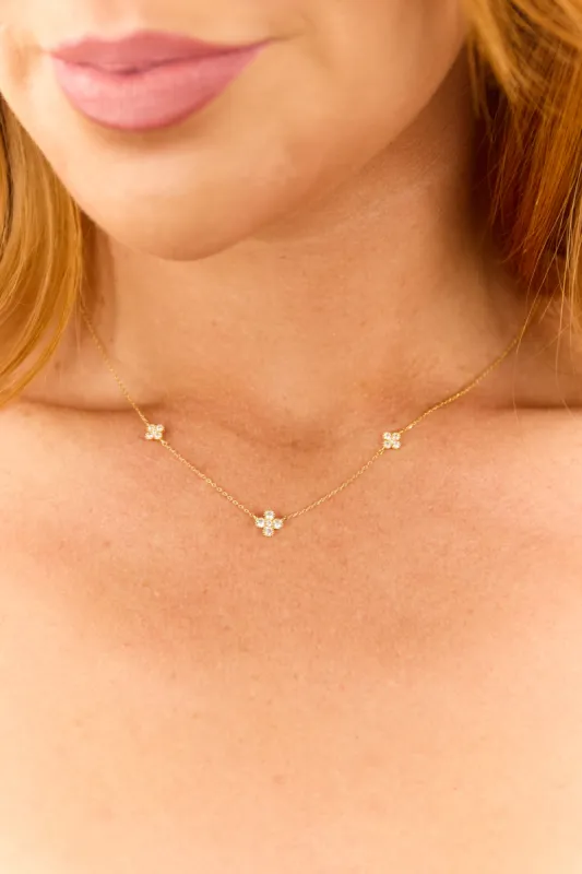 Gold Rhinestone Clover Dainty Chain Necklace sold by Lime Lush