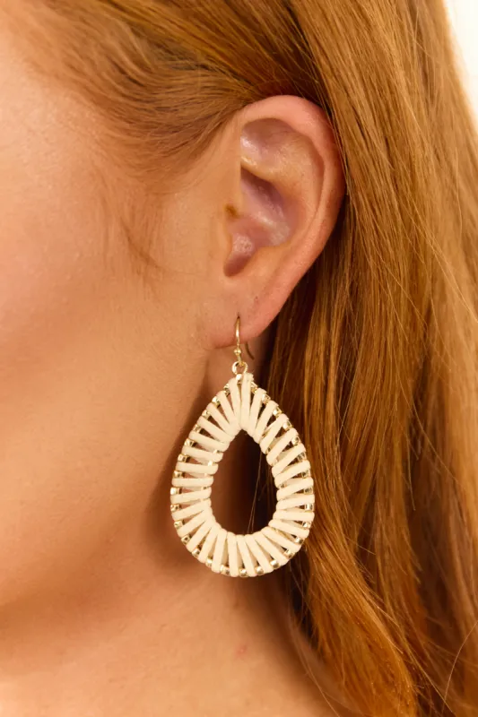 Ivory Faux Leather Wrap Teardrop Earrings sold by Lime Lush