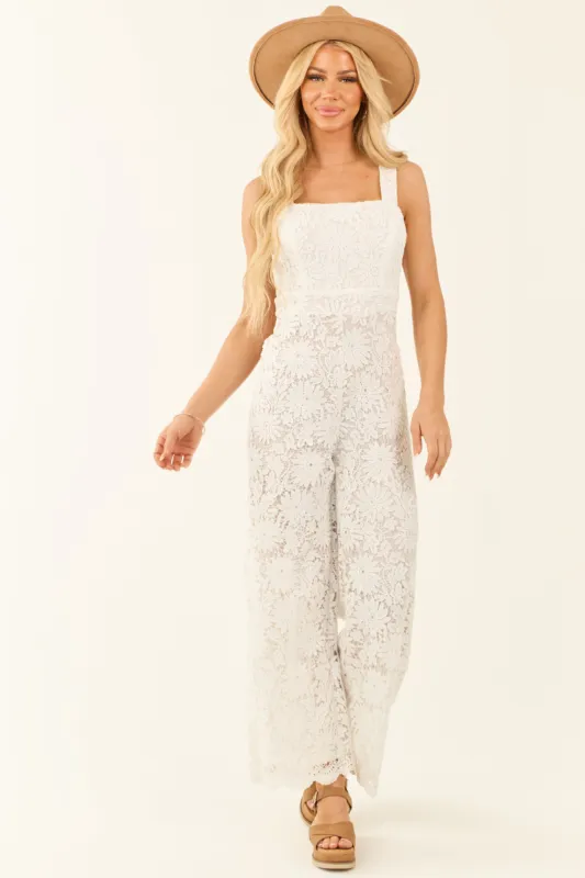 Flying Tomato Ivory Lace Wide Leg Square Neck Jumpsuit made by Flying Tomato