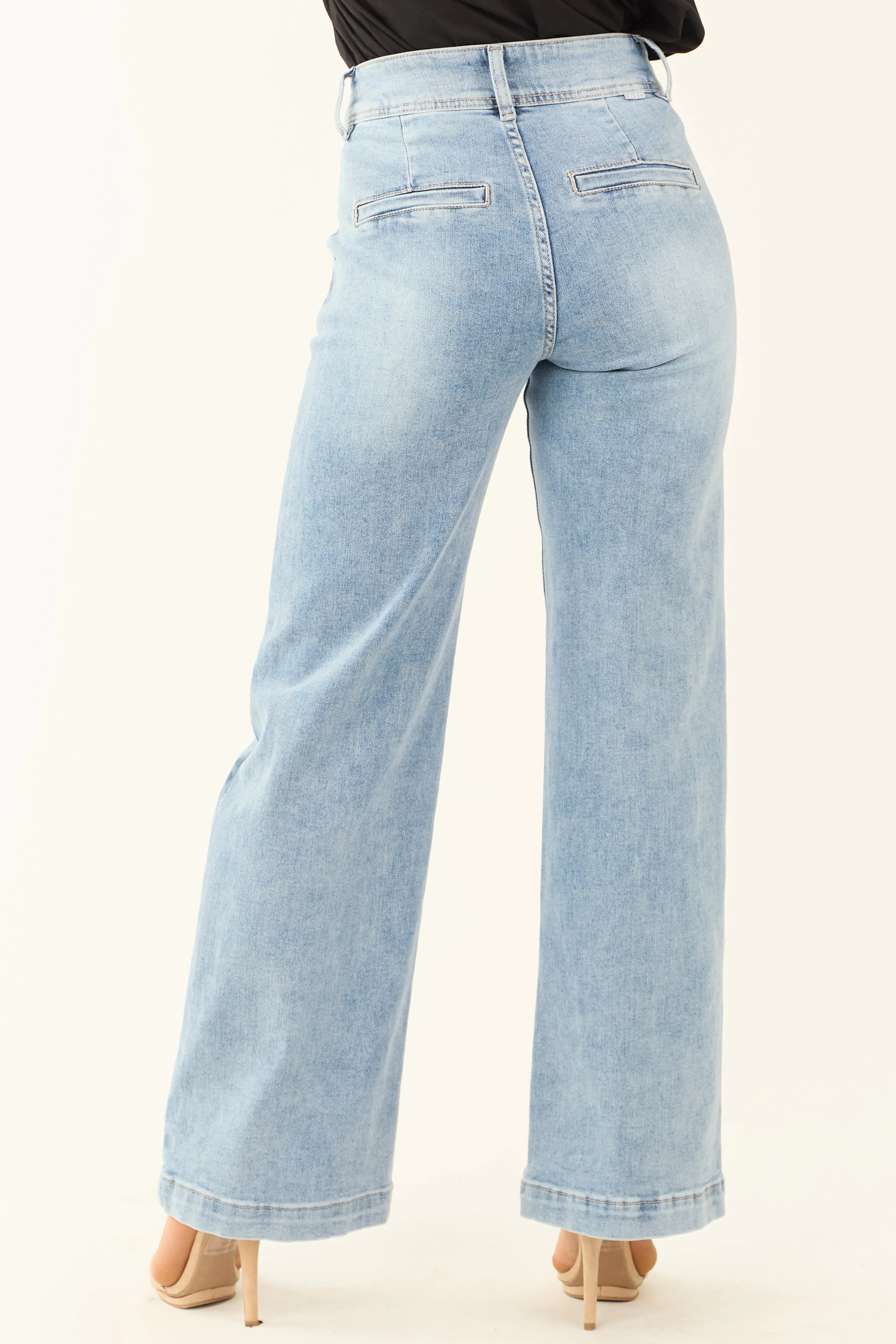 Risen Light Wash Stretchy Double Button Wide Leg Jeans sold by Lime Lush product image thumbnail 4