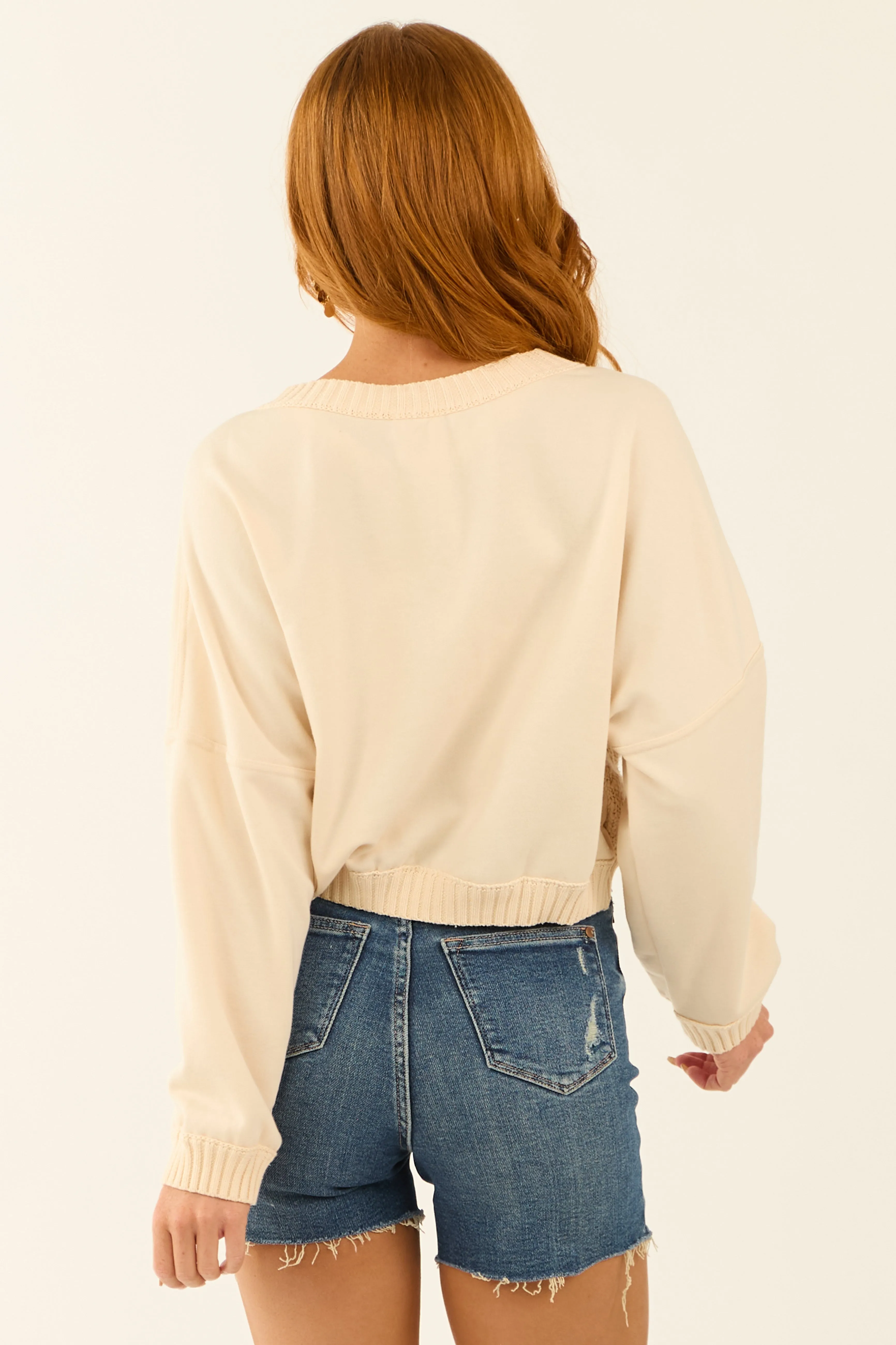 Cream Long Sleeve Knit Front Cropped Sweater sold by Lime Lush product image thumbnail 5
