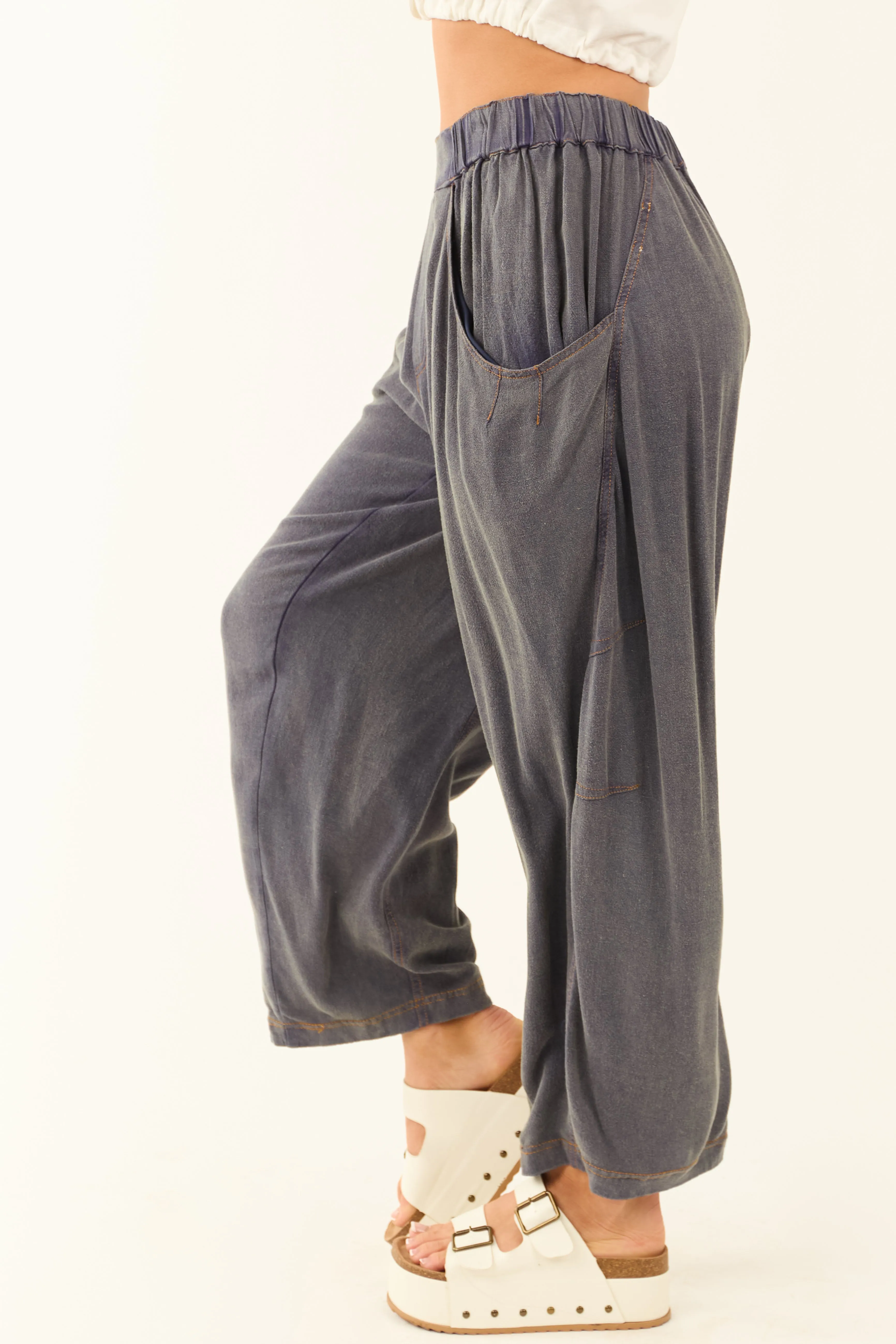 Slate Washed Cropped Loose Linen Barrel Pants sold by Lime Lush product image thumbnail 3