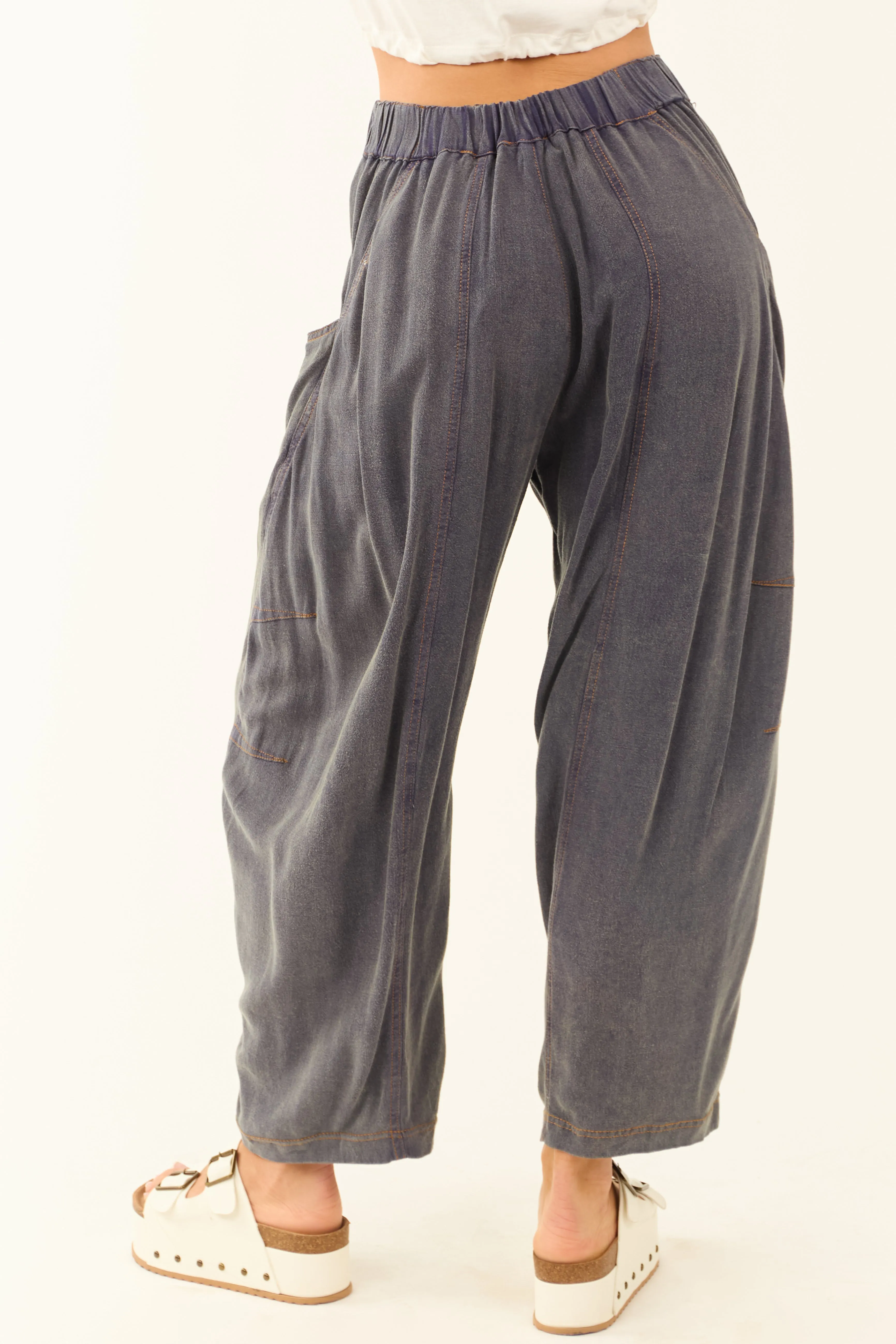 Slate Washed Cropped Loose Linen Barrel Pants sold by Lime Lush product image thumbnail 4