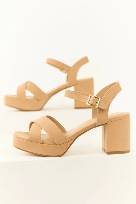 Nude Criss Cross Strap Platform Heels sold by Lime Lush