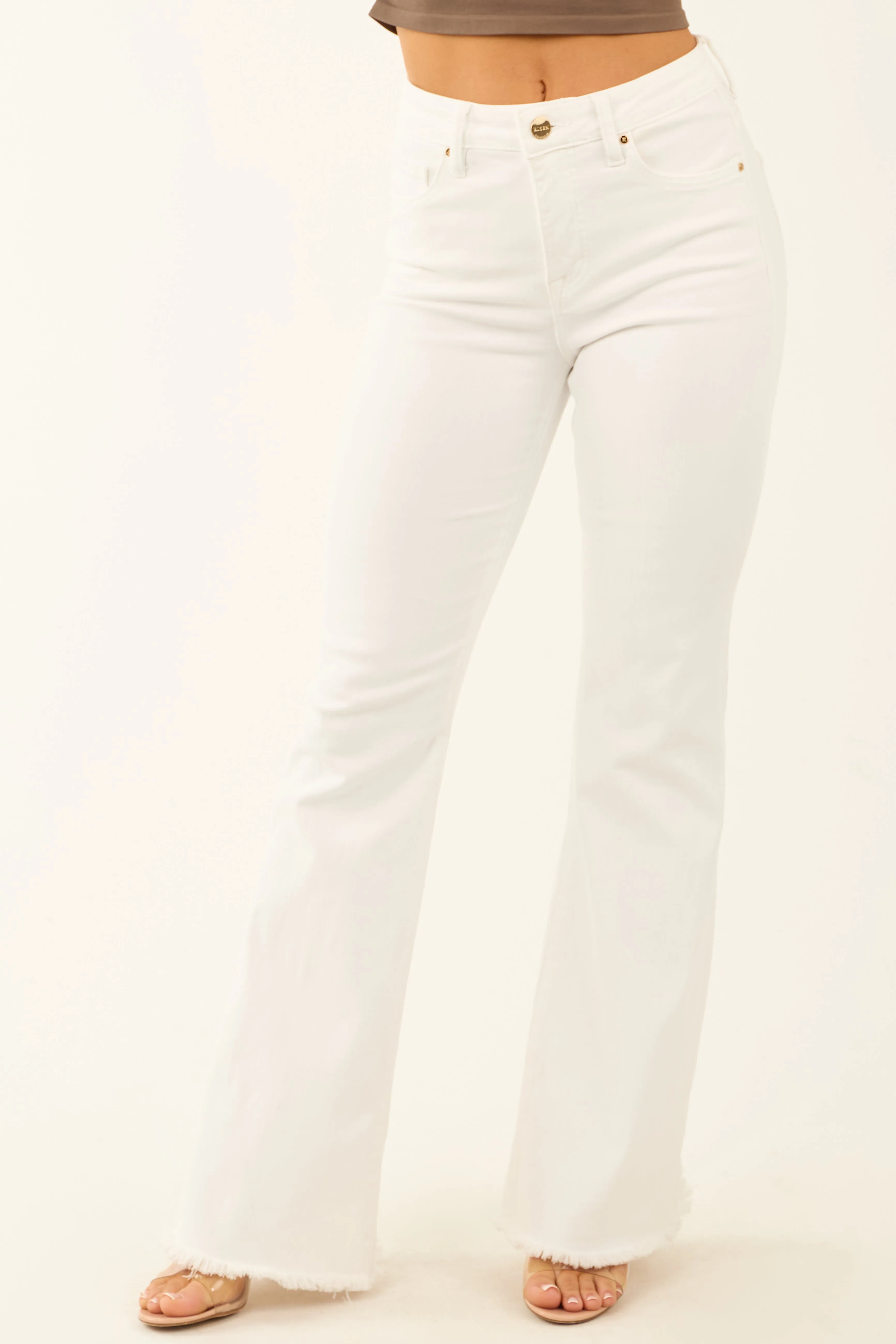 Risen White Tummy Control Stretchy Flare Jeans sold by Lime Lush