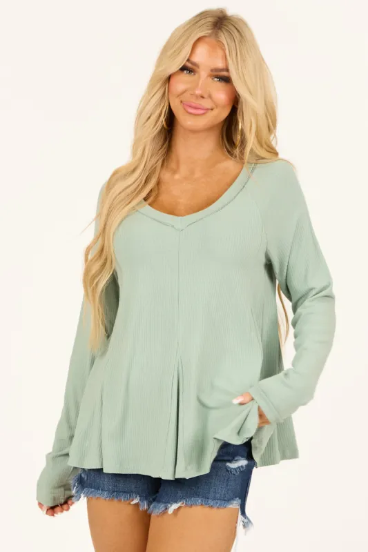 Seafoam V Neck Long Sleeve Swing Hem Knit Top sold by Lime Lush