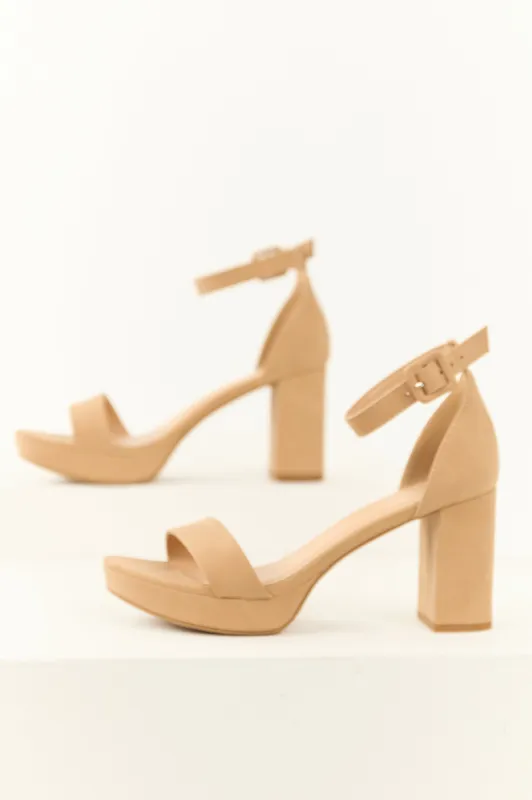 Latte Open Toe Ankle Strap Platform Heels sold by Lime Lush