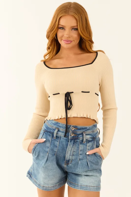 Desert Sand Square Neck Front Tie Knit Top sold by Lime Lush