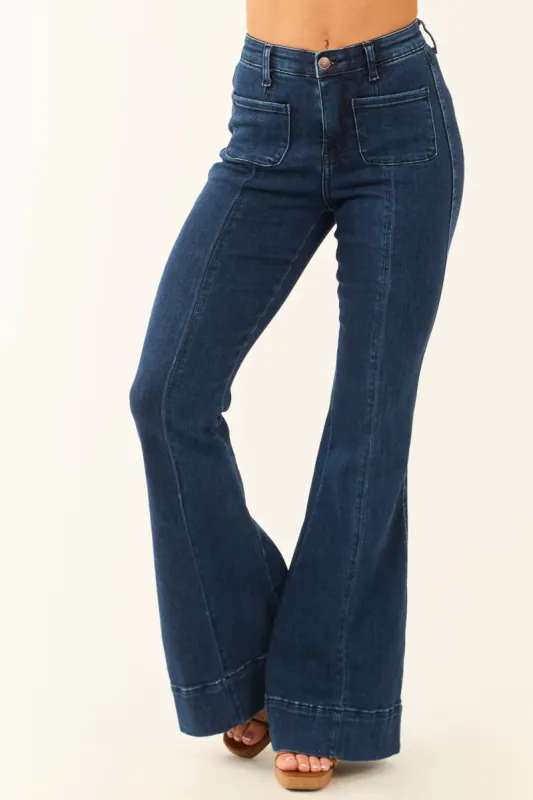Special A Dark Tummy Control Stretchy Flare Jeans sold by Lime Lush