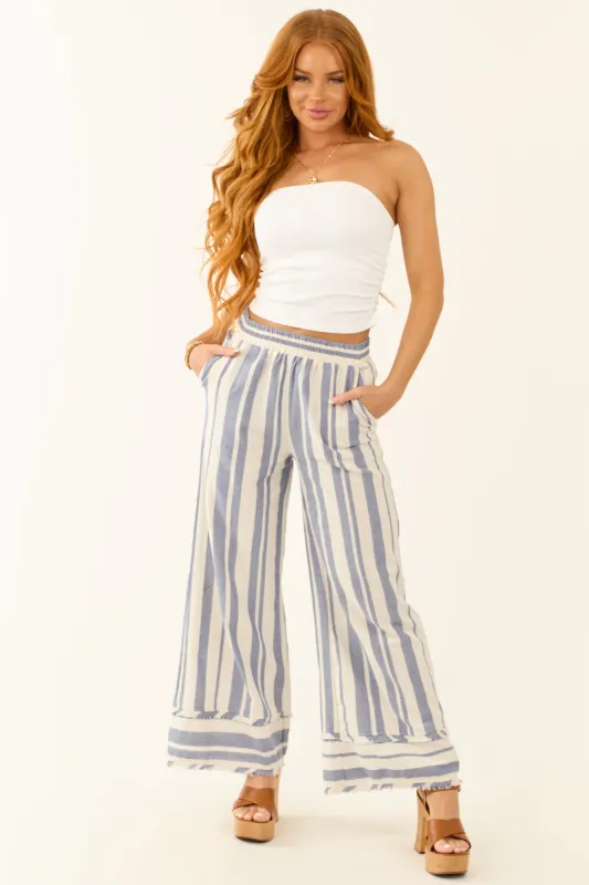 Steel Blue and Almond Striped Wide Leg Linen Pants sold by Lime Lush