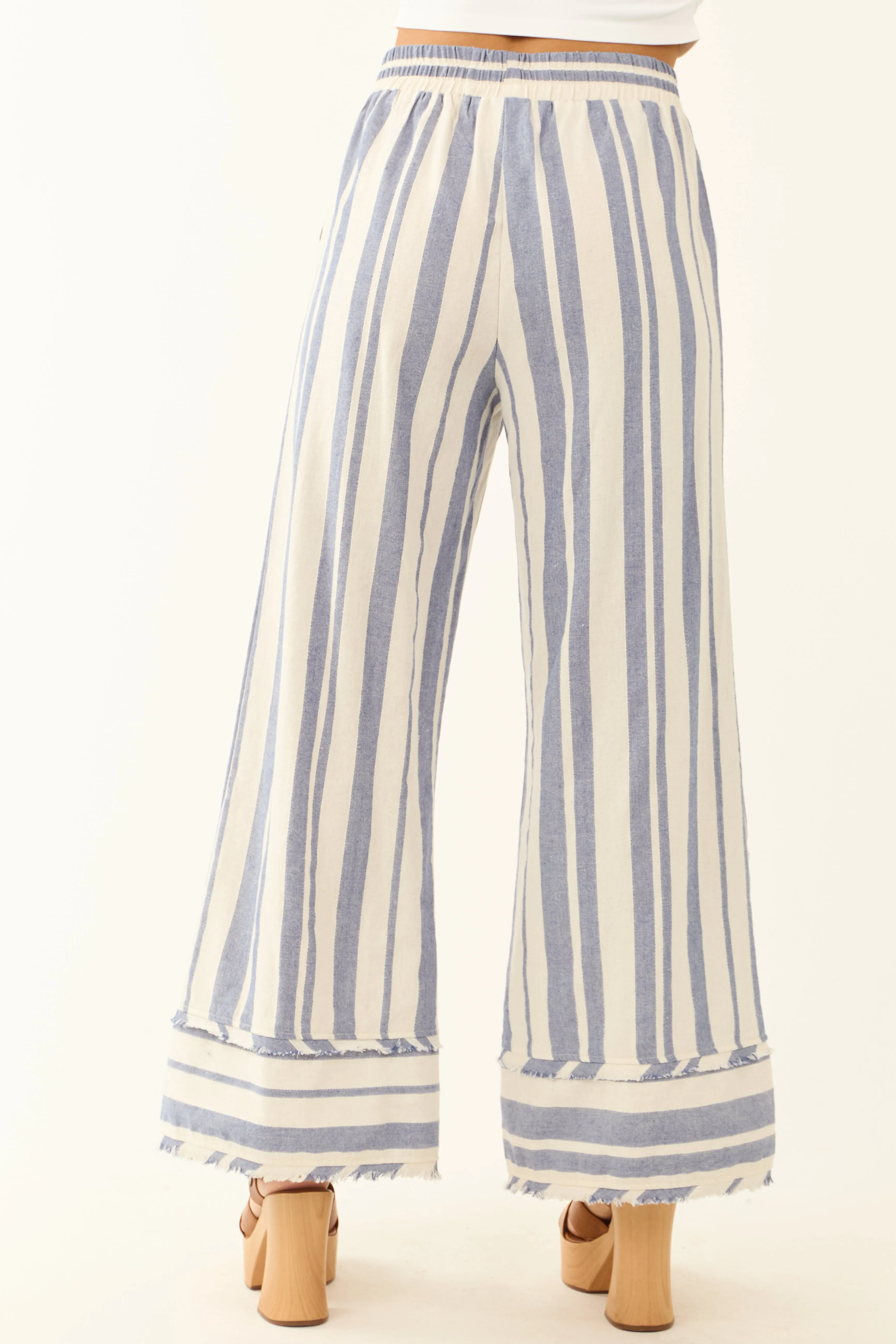 Steel Blue and Almond Striped Wide Leg Linen Pants sold by Lime Lush product image thumbnail 4