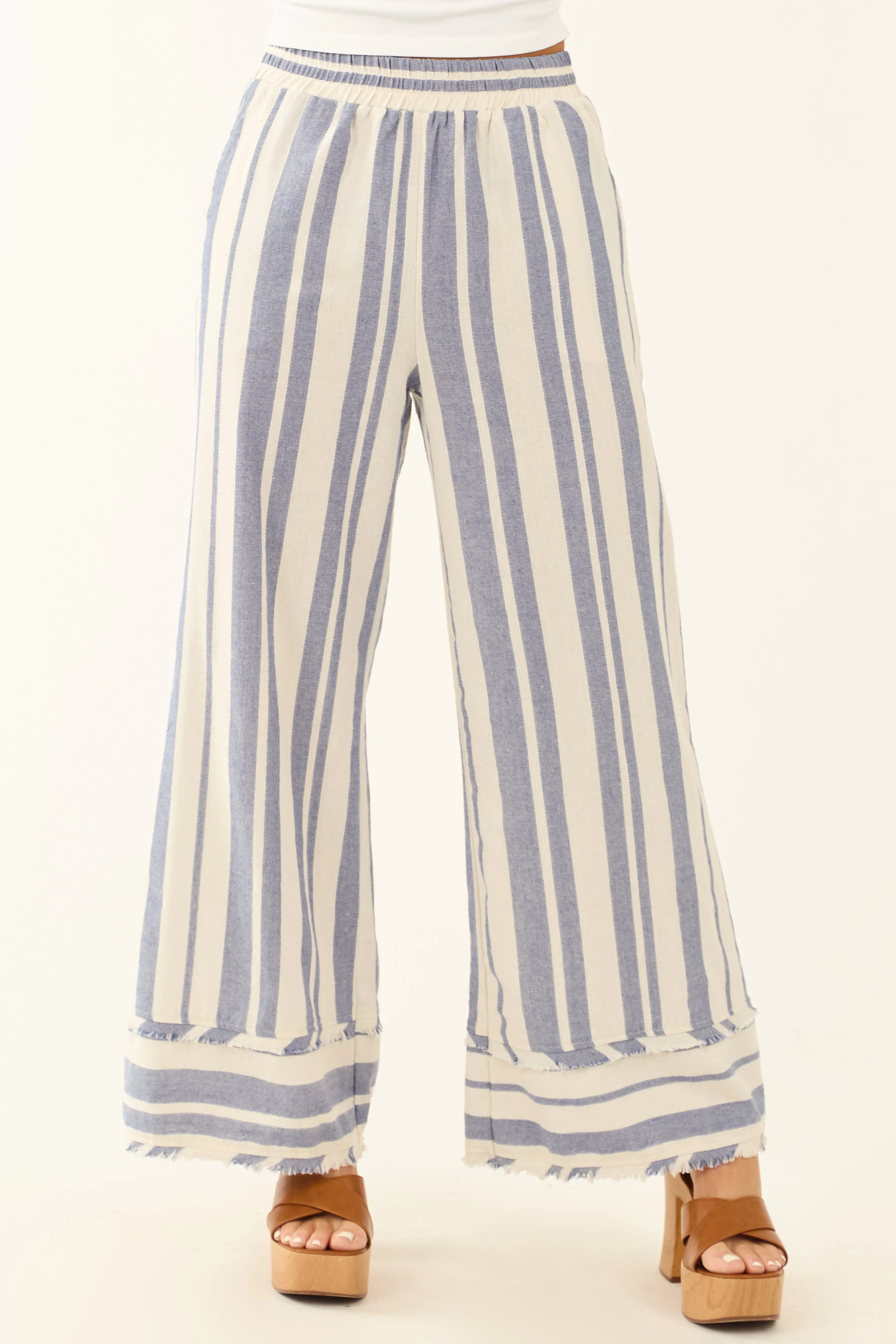 Steel Blue and Almond Striped Wide Leg Linen Pants sold by Lime Lush product image thumbnail 2