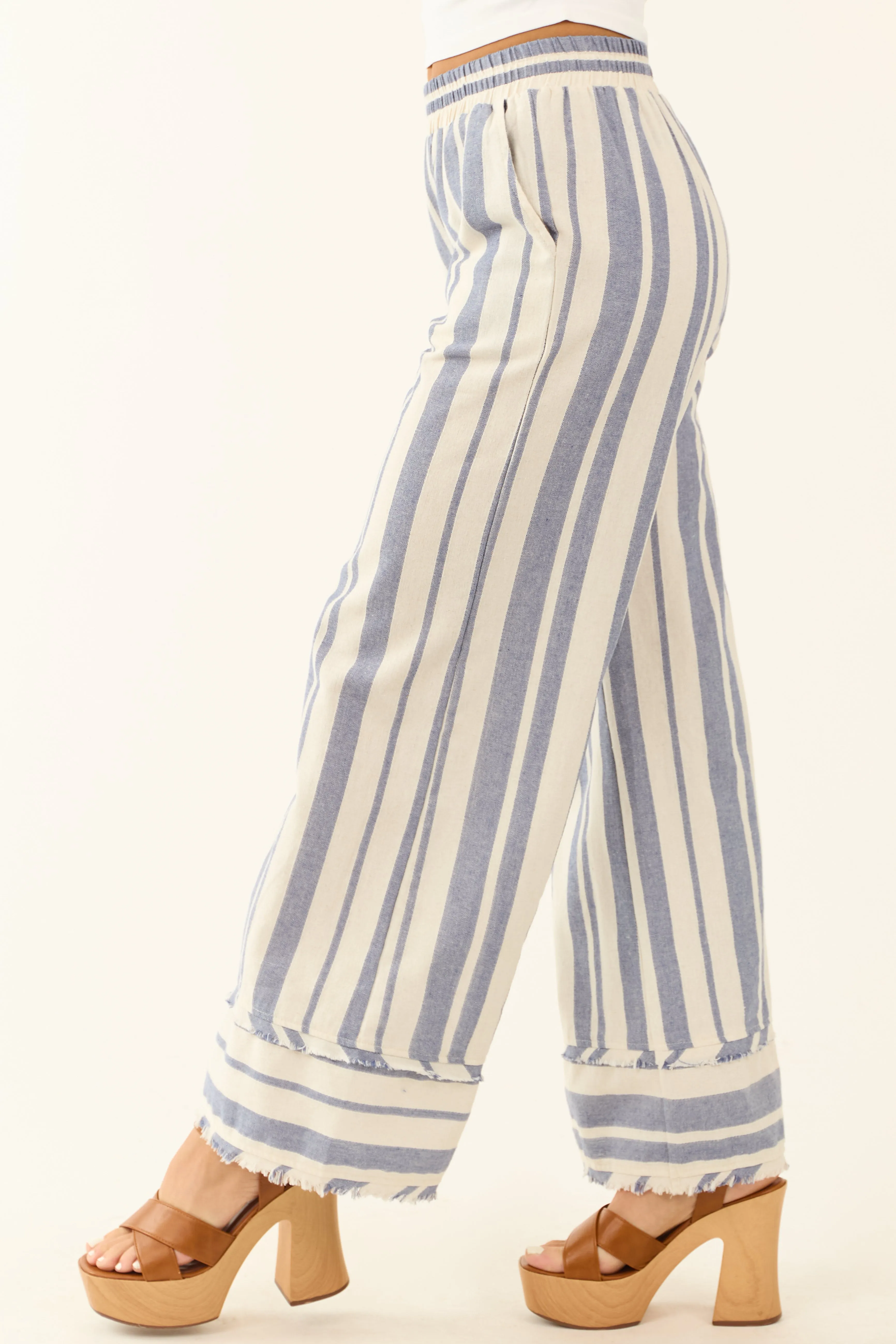 Steel Blue and Almond Striped Wide Leg Linen Pants sold by Lime Lush product image thumbnail 3