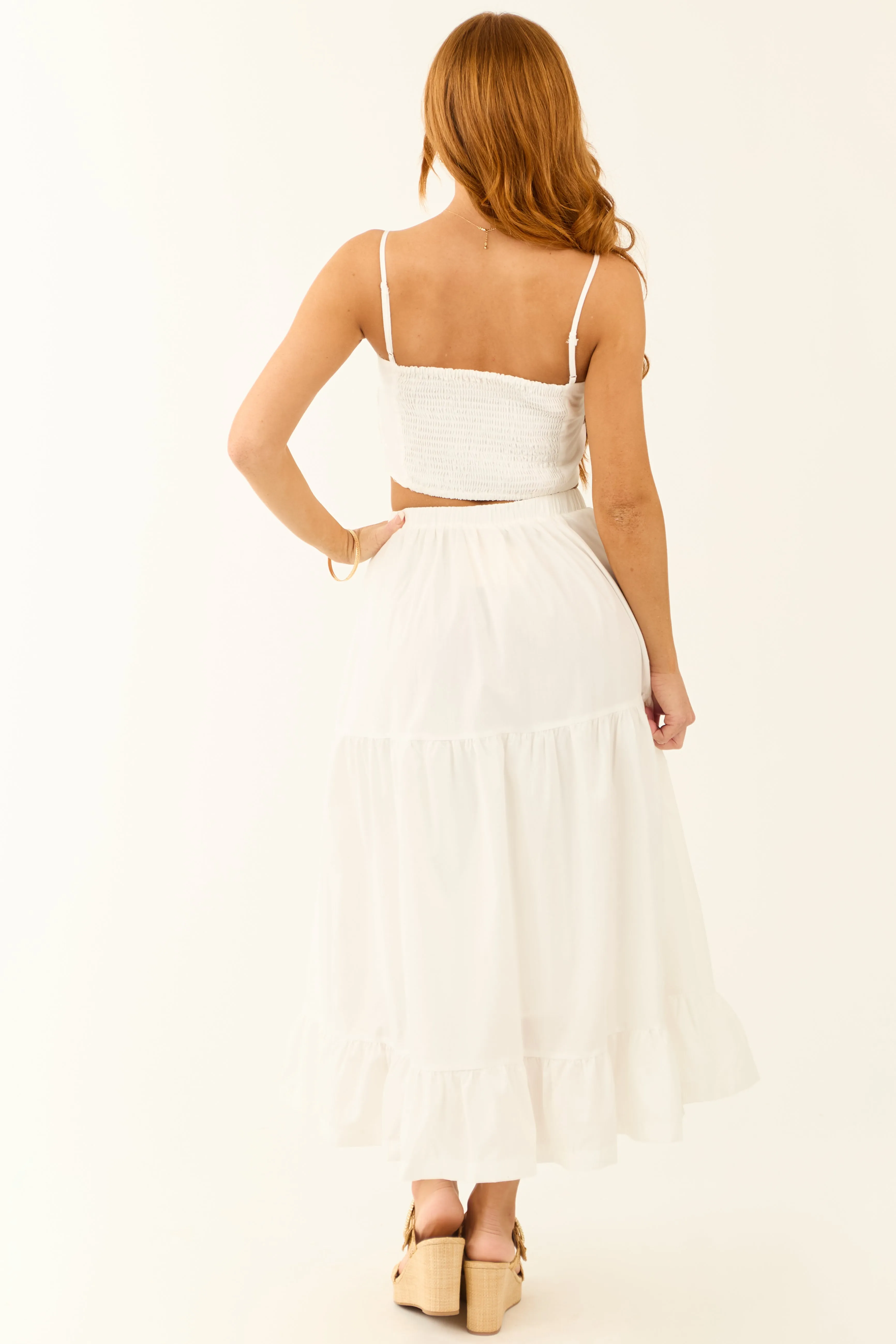 Off White Ruched Crop Top and Maxi Skirt Set sold by Lime Lush product image thumbnail 5