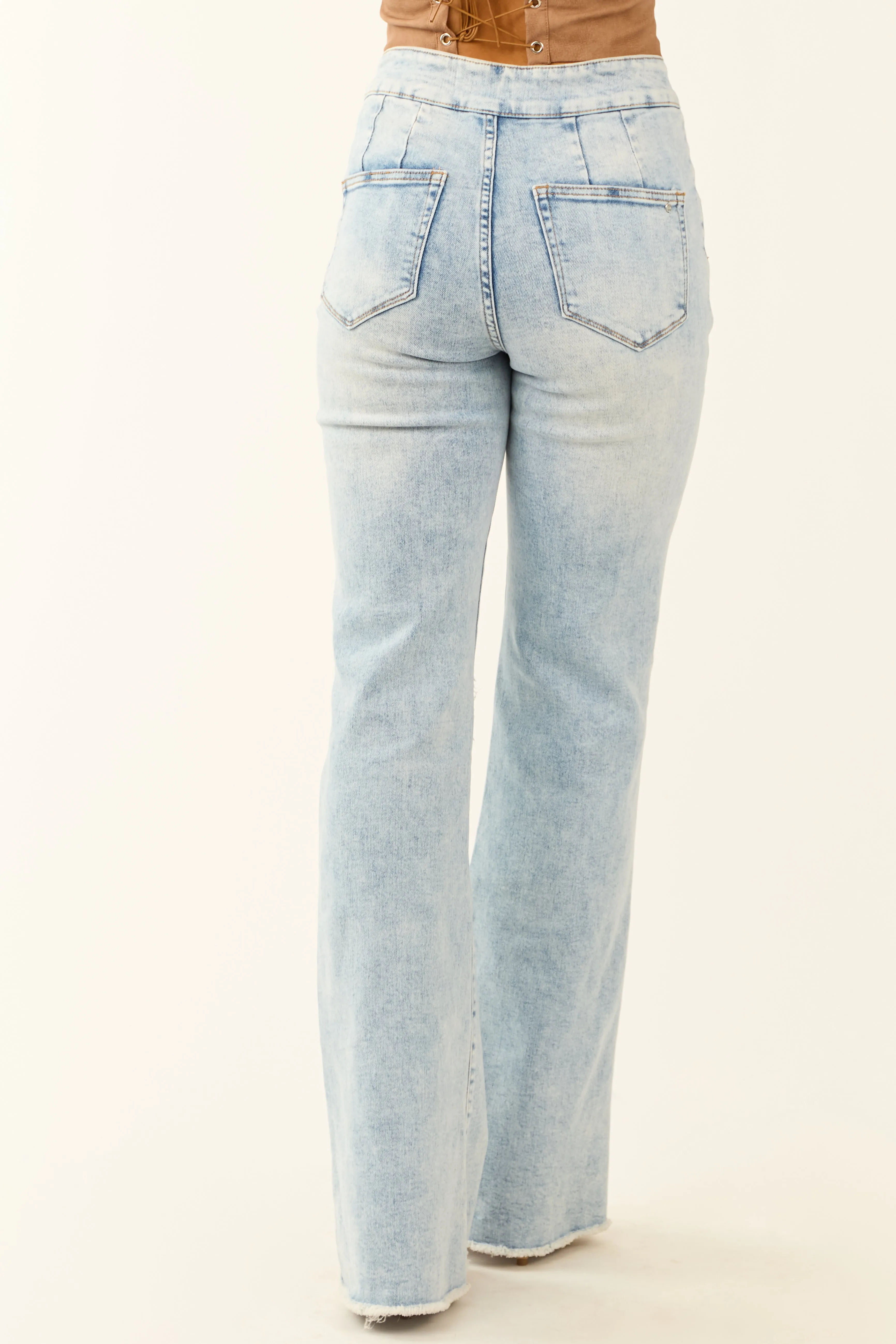 Mica Denim Light Acid Wash Stretchy Flare Jeans sold by Lime Lush product image thumbnail 4
