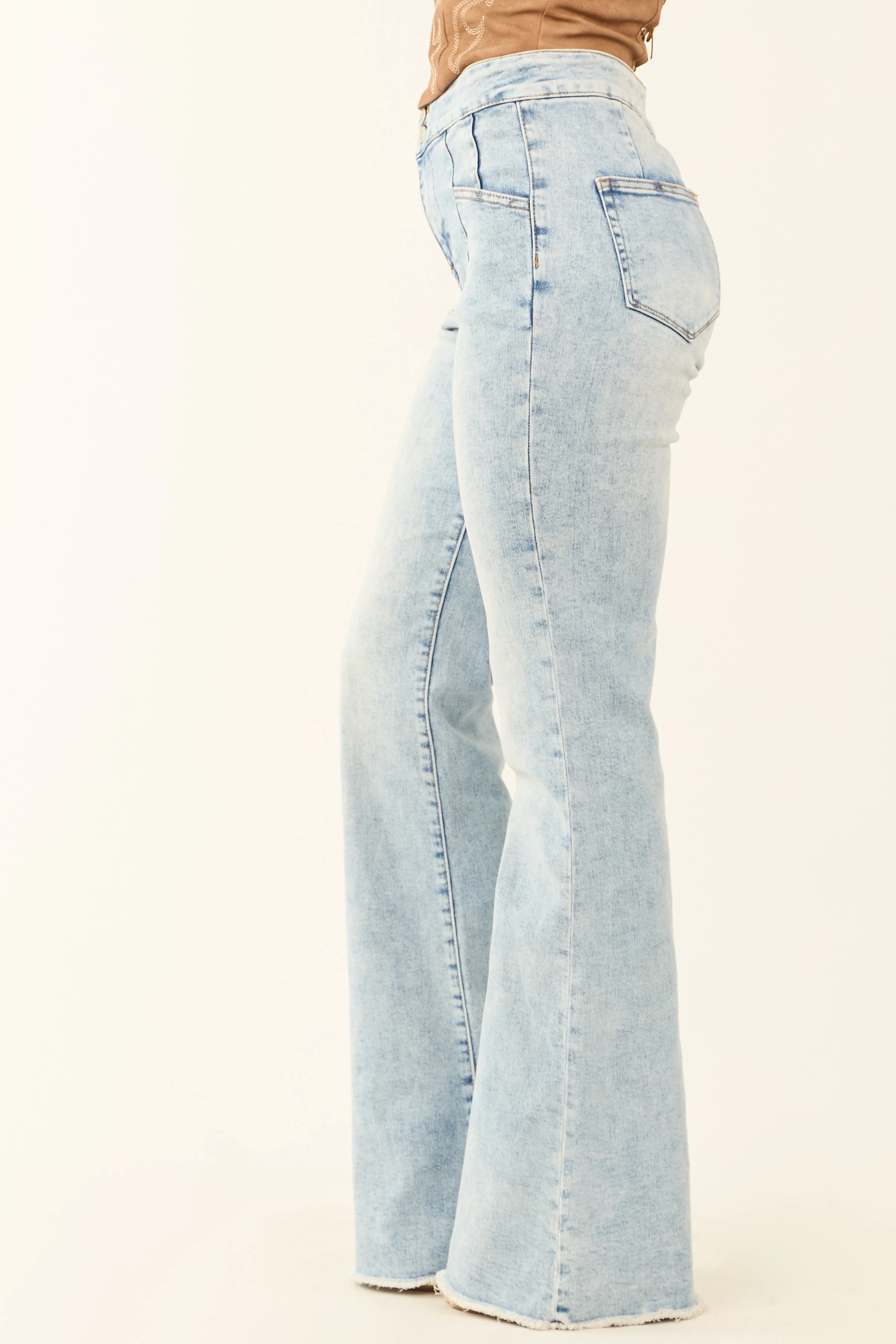Mica Denim Light Acid Wash Stretchy Flare Jeans sold by Lime Lush product image thumbnail 3