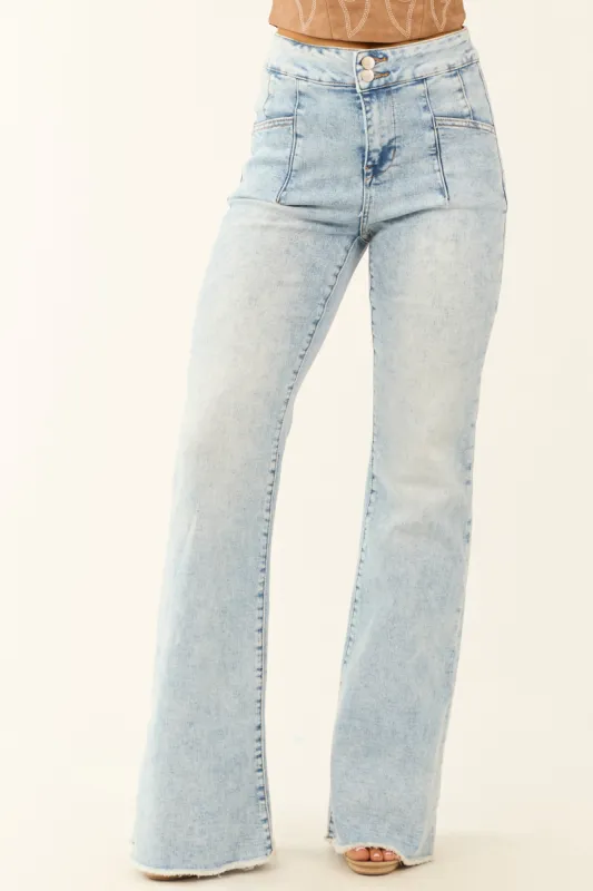 Mica Denim Light Acid Wash Stretchy Flare Jeans sold by Lime Lush
