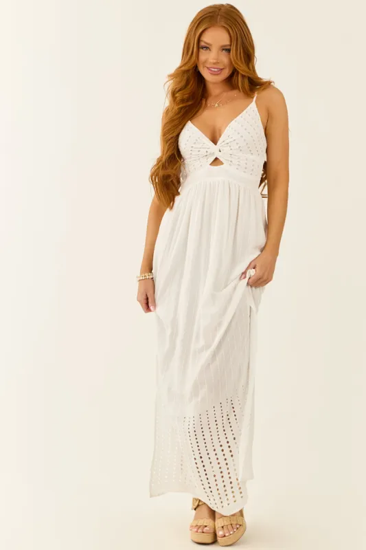 Off White Front Twist Eyelet Cut Out Maxi Dress sold by Lime Lush