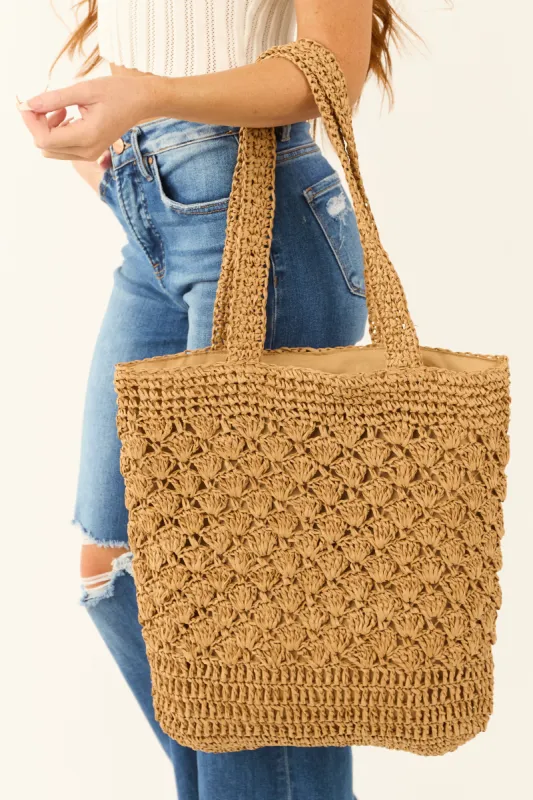 Brown Sugar Braided Woven Deep Tote Bag sold by Lime Lush