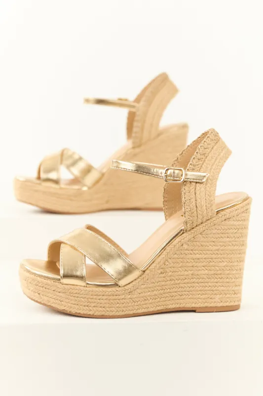 Gold Cross Strap Platform Espadrille Wedges sold by Lime Lush