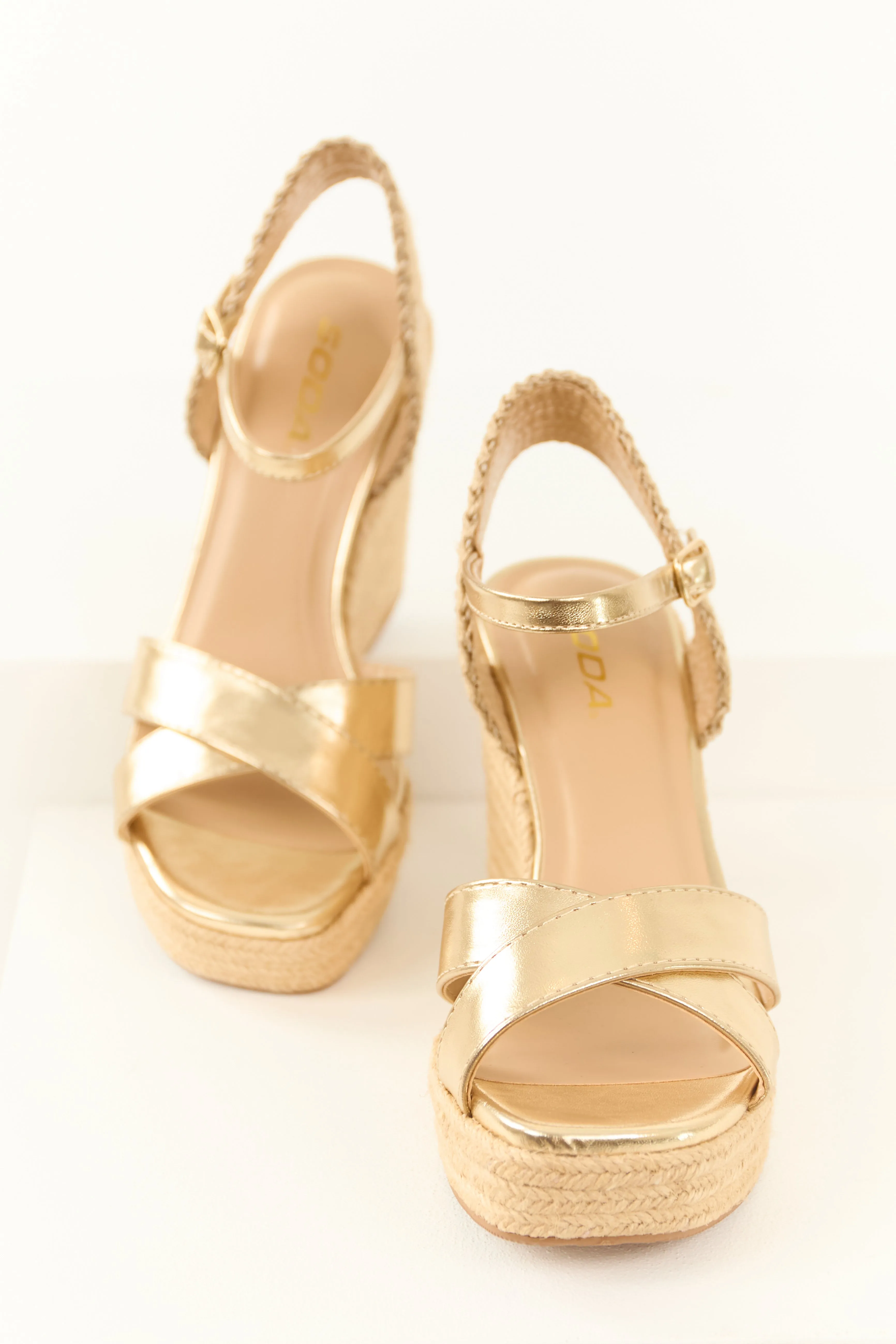 Gold Cross Strap Platform Espadrille Wedges sold by Lime Lush product image thumbnail 2