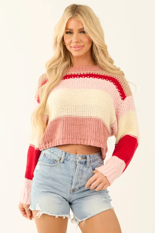 Carnation Striped Long Sleeve Cropped Sweater sold by Lime Lush