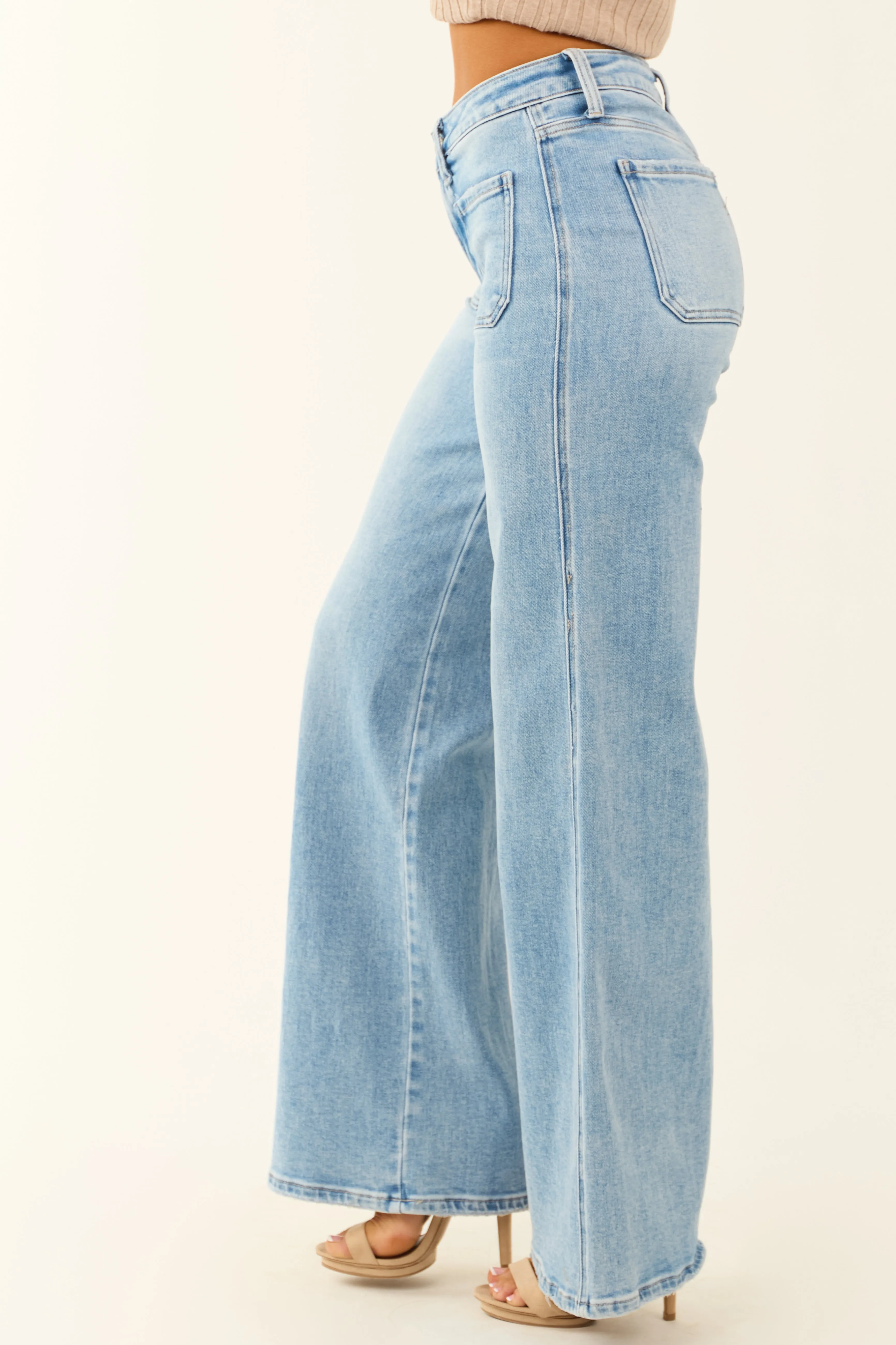Flying Monkey Patch Pocket Stretchy Wide Leg Jeans sold by Lime Lush product image thumbnail 5